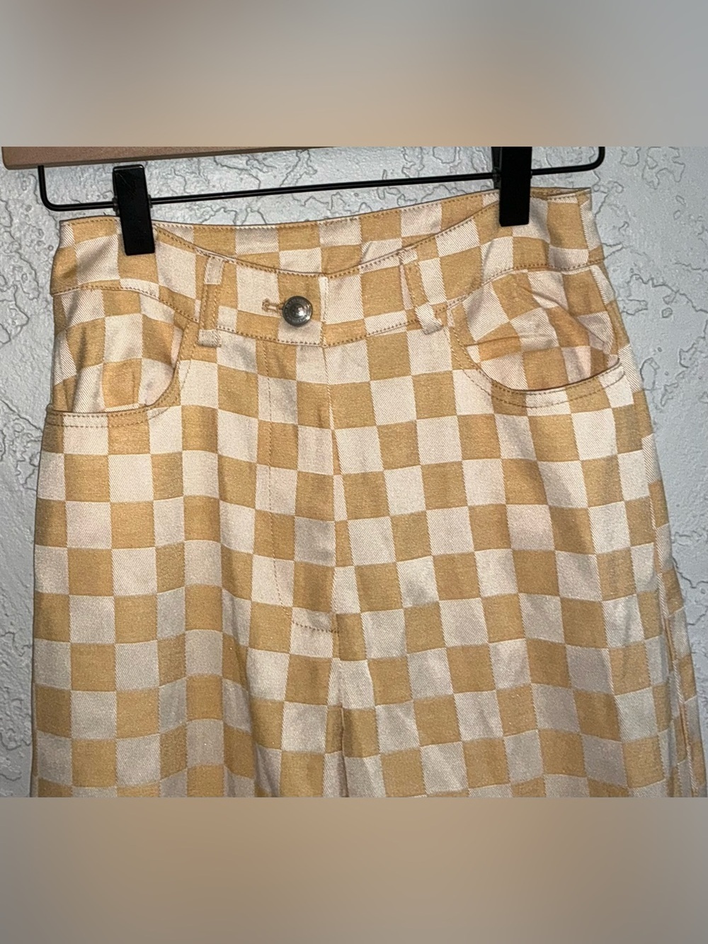 Princess Polly Cream & Mustard Checkerboard Pants - Picture 4 of 9